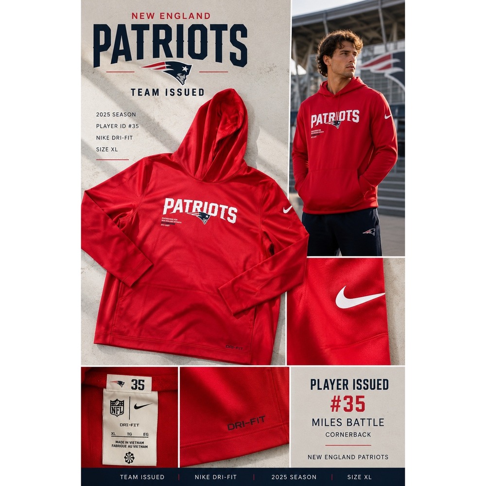 Nike Patriots #35 Miles Battle Team Issued Dri-FIT Hoodie XL 2025 NFL